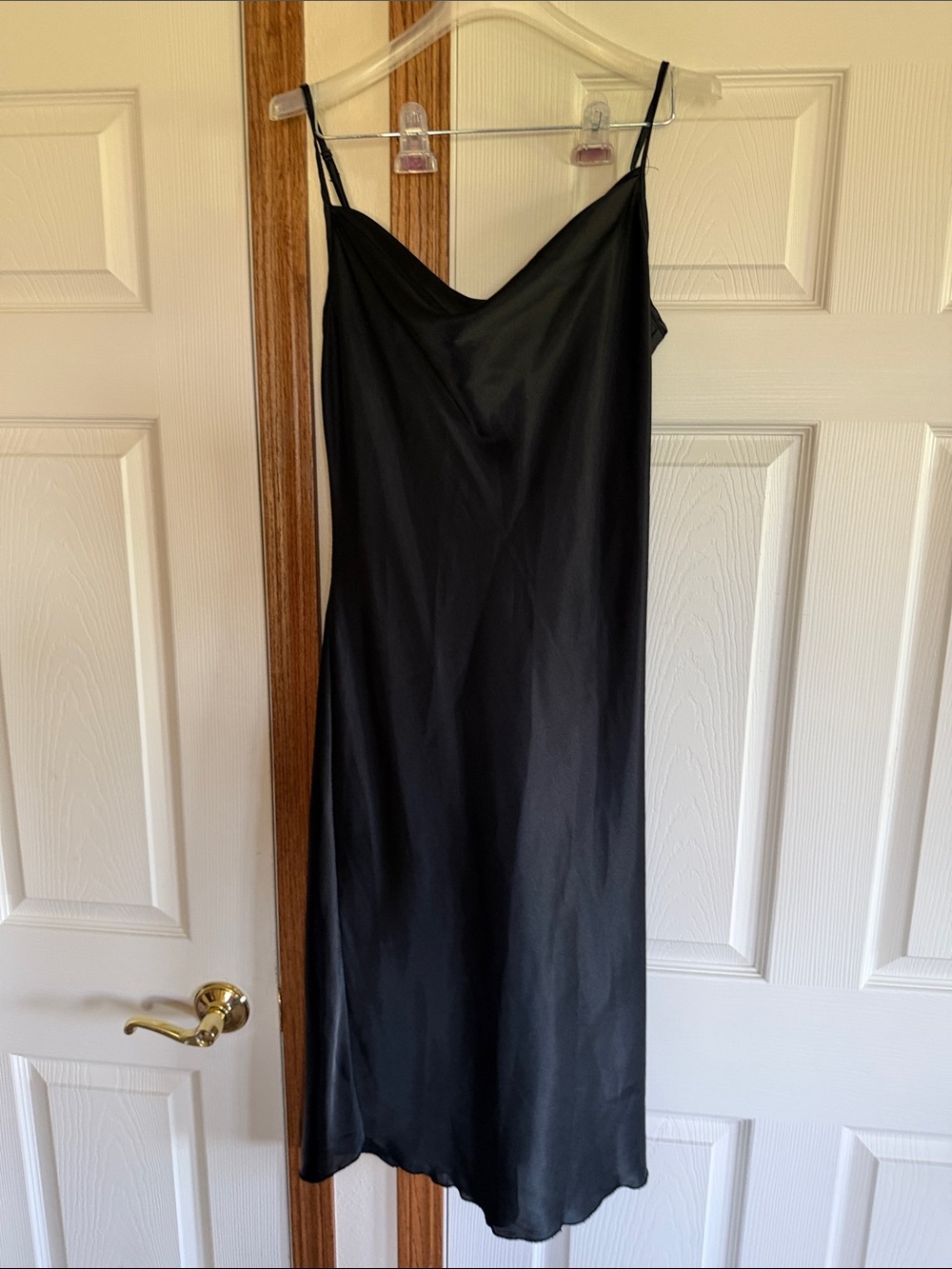 bebe Black Satin Slip Midi Dress
